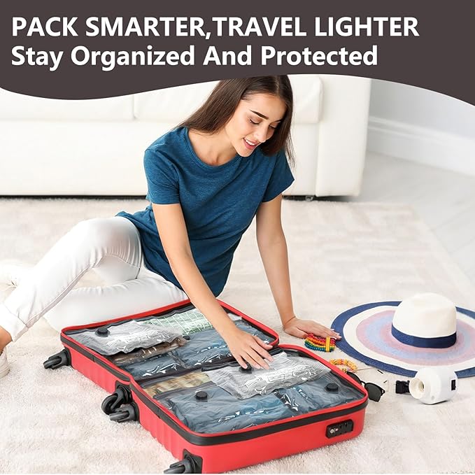 Vacuum Seal Bags for Clothing - 15 Pack Vacuum Storage Bags With Electric Pump, Space Saver Bags for Luggage, Blankets - Press & Pump Compression Bags for Travel Essentials