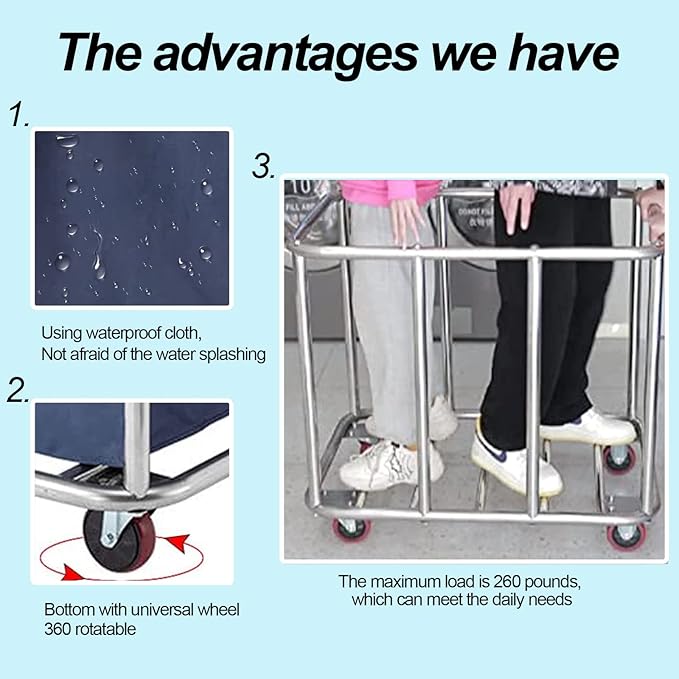Commercial Laundry Basket with Wheels Industrial 12 Bushel Hamper Sorters Large Waterproof Laundry Cart Heavy Duty for Home Organizer and Storage