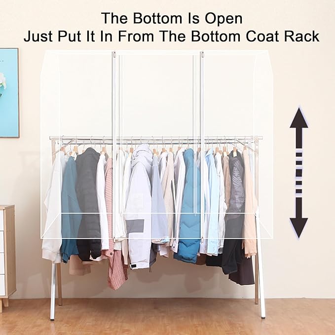 Clothes Rack Cover with Zipper, Dustproof Clothes Cover with 2 Durable Zipper Clothing Waterproof Protector, Designed for X-Type Coat Racks(White,200x130x95cm/79x51x37in)