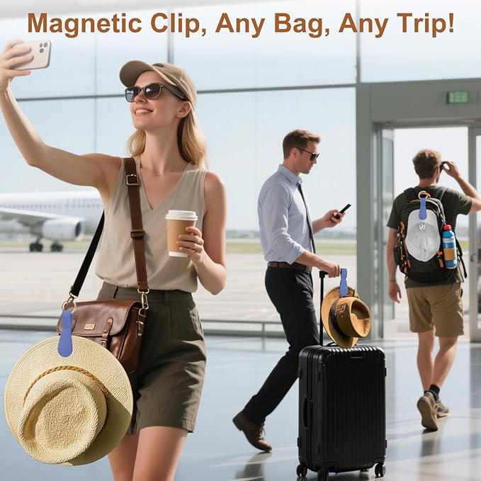Magnetic Hat Clip for Travel - Silicone Magnetic Clips Hat Holder for Bags, Purses, Luggage & Beach Hats - Secure Hats Organizer Hook Clip for Totes, Vacation Essentials (2Pcs Navy)