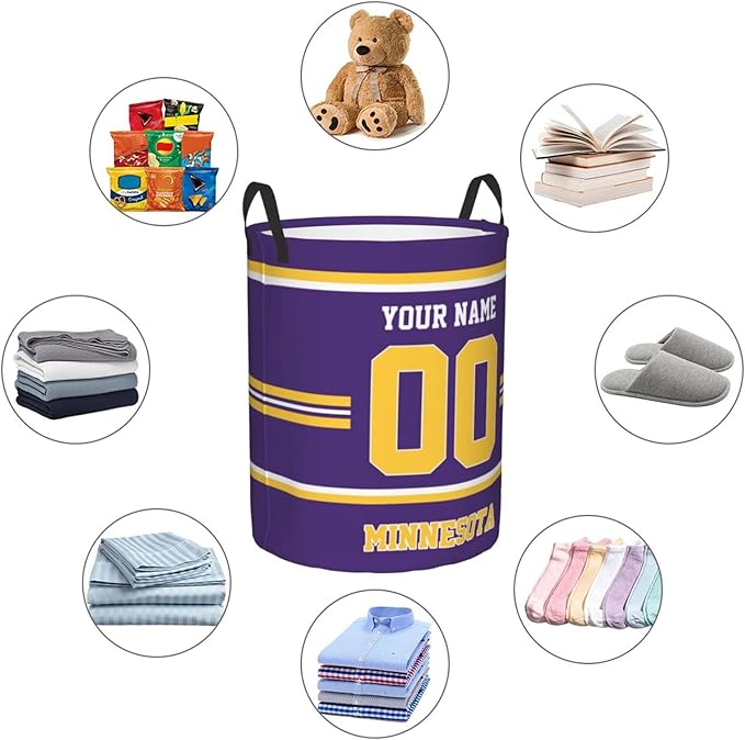 Custom Minnesota Laundry Hamper Personalized Laundry Basket Customized Name And Number Collapsible Storage Basket for Bedroom Bathroom Living Room Gifts