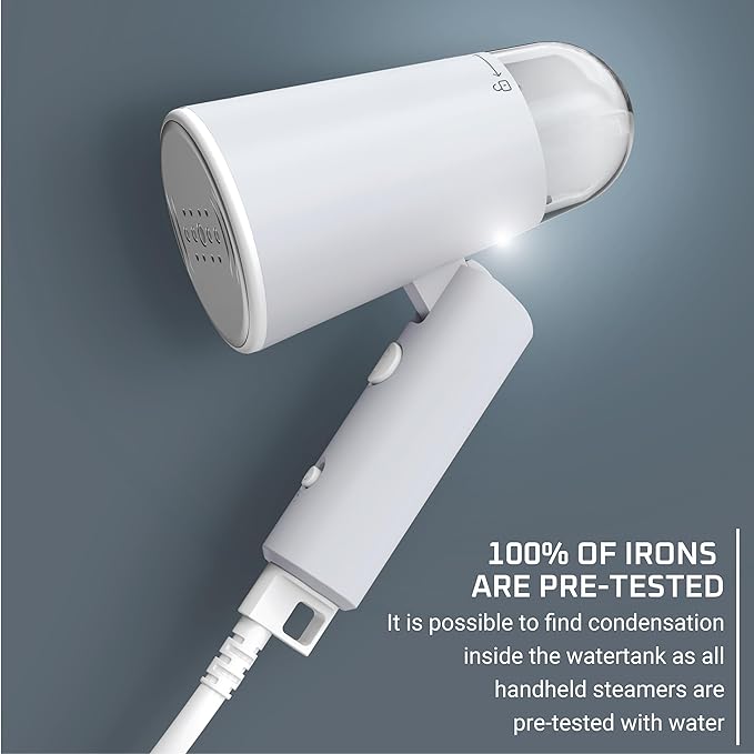 Rowenta Travel Steam Handheld Steamer 2.3 Oz Tank Capacity, Foldable,Easy Steam, Effortless wrinkle removal, 1100 watts Portable, Ironing, Fabric Steamer, Vacation Essentials, Gray, DR1011