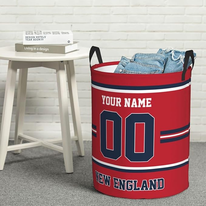 Custom New England Laundry Hamper Personalized Laundry Basket Customized Name And Number Collapsible Storage Basket for Bedroom Bathroom Living Room Gifts