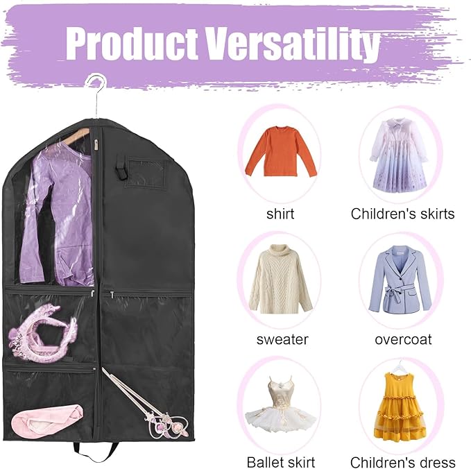 2 Pack Garment Bags for Travel Hanging Clothes,40inch Dance Bag,Dance Garment Bags For Dancers,Dance Competition Essentials,Dance Costume Garment bag For Kids Girls.