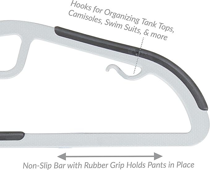 Simplify 24 Pack Ultimate Hanger | S-Shape Collar Saver | Ultra-Thin | Non-Slip | Accessory Bar | Belts | Scarves | Ties | Tank Top | Closet Organization | White