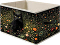 William Morris Inspired Dark Wildflower Black Cat Storage Bin Box with Handles,Cottagecore Floral Botanical Cat Foldable Organizer Basket Toybox for Room Bedroom Bathroom Clothes Toys Books