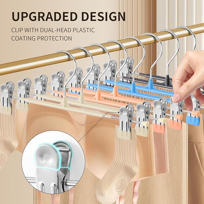 20PACK 14Inch Pants Hangers with Clips Adjustable Skirt Hangers for Women Metal Non-Slip Trousers Hanger Heavy Duty Space Saving Clothes Hanger for Shorts,Jeans,Lvory