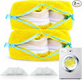 Shoe Washing Machine Bags, 2-Pack – 360° Deep Cleaning, Protects Shoes & Washer, Self-Locking Zipper Design, Reusable Laundry Bags for Washing Two Pairs at Once (Yellow)