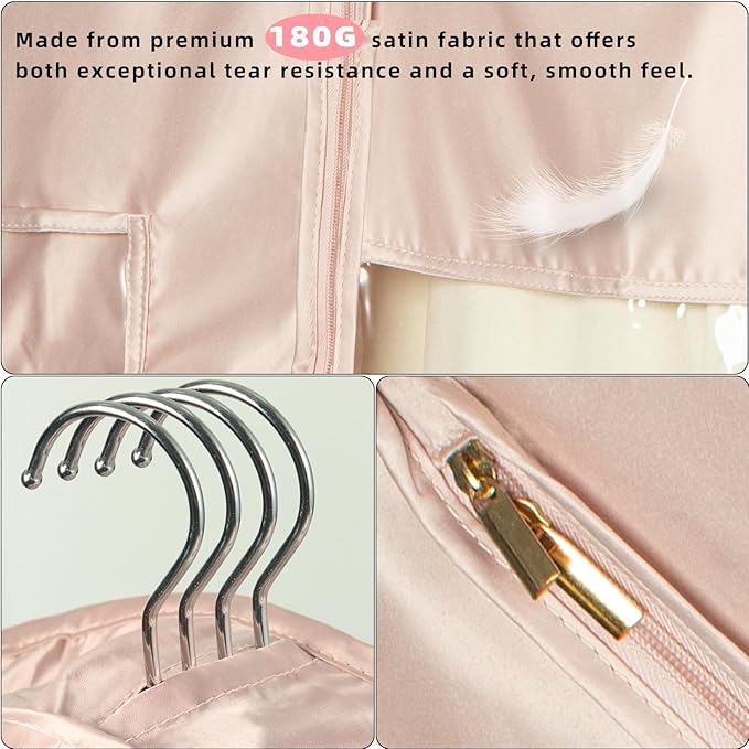 Garment Bags for Hanging Clothes and Travel with 4" Gusseted, Suit Cover for Clothes,Coats,Suit,Jackets,Dress,Shirts,Skirt. (Pink-48"-2pcs-Satin Fabric)