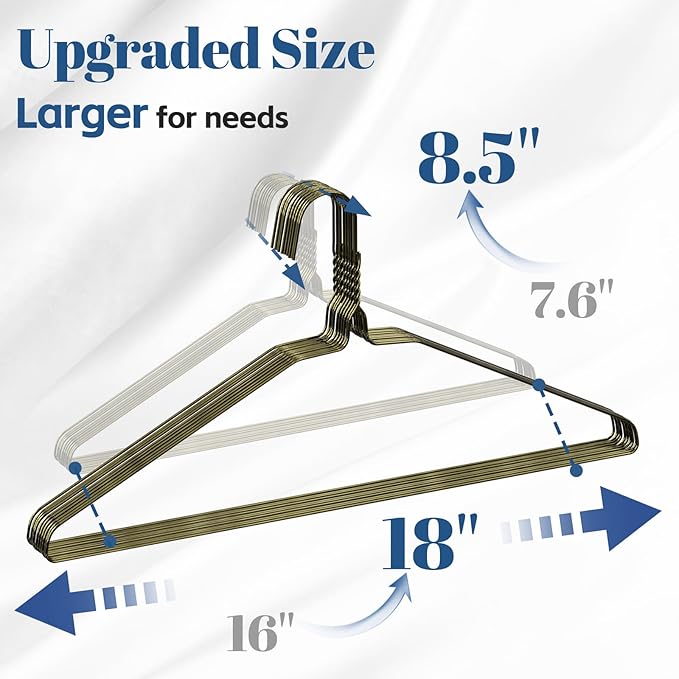 SPECILITE 18 Inch Wire Metal Clothes Hangers Bulk 200 Pack for Large Size Suits, Coats, Shirts, Pants, Skirts, Space Saving, Non Slip,12 Gauge Ultra Thin, Bronze