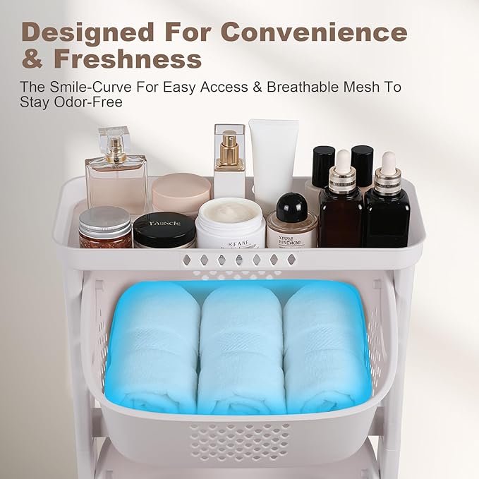 3-Tier Laundry Sorter Cart with Wheels, Large 75L Capacity Hamper Organizer, Rolling Storage with Removable Mesh Bins for Heavy Duty Use in Home, Dorm, Apartment (17.32"x13.1"x42.59")