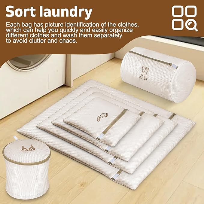 6 Pack 6 Size Mesh Laundry Bags Set for Delicates with Zipper, Lingerie Bags for Washing Delicates, Laundry Bags Mesh Wash Bags, Delicates Laundry Bag for Jeans,Blouse,Stocking,Bra