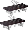 Quality Hangers Wooden Pants Hangers - 10-Pack Swivel Hook Cloth Hanger Set - Lotus Wood Skirt, Pant, Shorts and Slack Hangers with Adjustable Clip – Mahogany Clothing Hanger (Mahogany, 10)