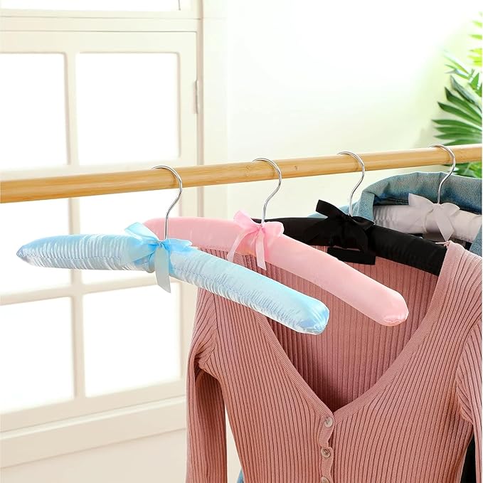 Qunclay 12 Packs Padded Sweater Hangers No Shoulder Bump Anti Slip Women Large Satin Padded Coat Hangers for Clothes Sweaters Dresses Suits