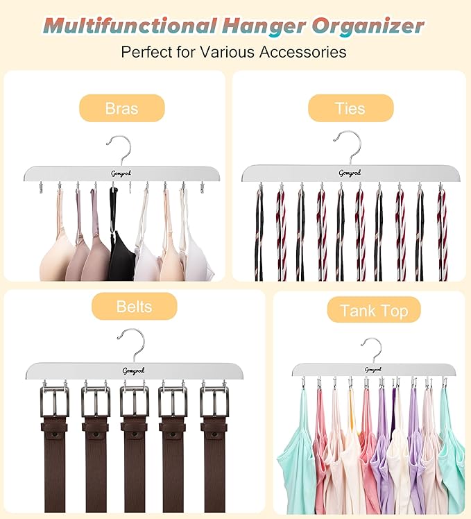 Bra Hanger for Closet, 1 Pack Tank Top Hanger w/20 Hooks Capacity Foldable Wood Space Saving Hangers, 360°Rotating Closet Organizers and Storage for Dorm & Apartment for Bra Scarf Ties(White)