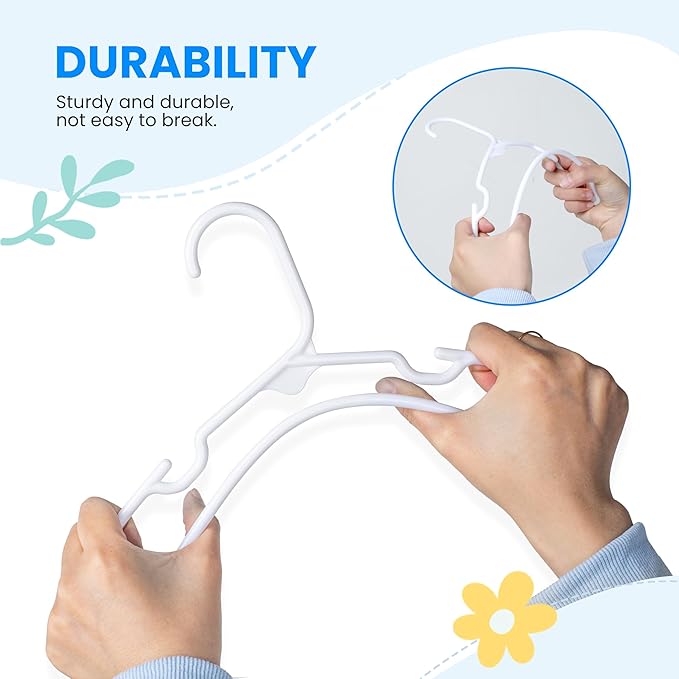 InfiniPower 20-Pack Kids Plastic Hangers, 11.5" Non-Slip & Space-Saving Hangers for Toddler & Infant Clothes, Shirts, Pants, Coats, Skirts, White