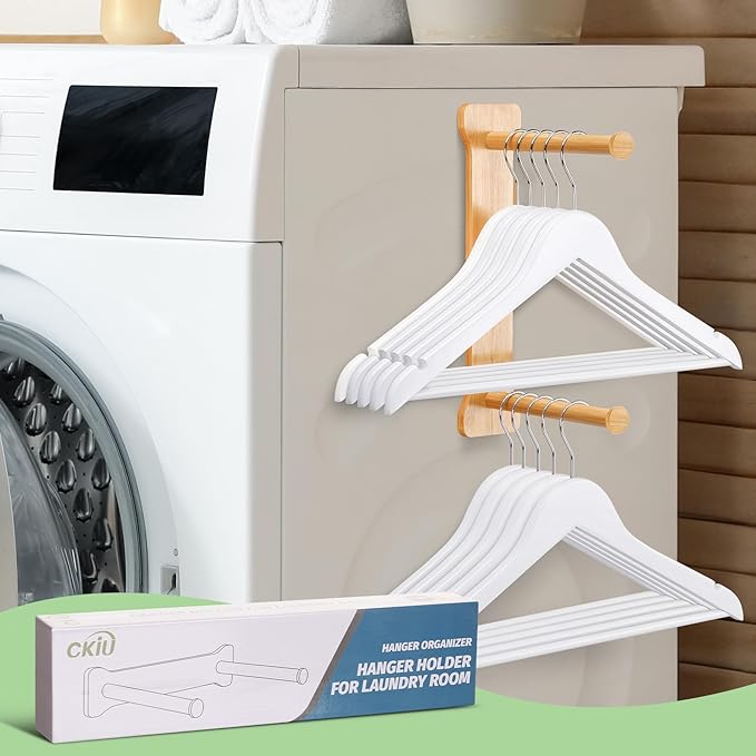 Bamboo Hanger Organizer Stacker，Magnetic Hanger Holder for Laundry Room，(Bamboo)