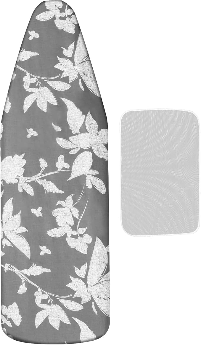 Ironing Board Cover and Pad 19"x55" Extra Thick Natural Cotton, Iron Board Cover Fits Most Ironing Boards with retractable drawstring, Scorch and Stain Resistant Padding, Heavy Duty Elastic Edge