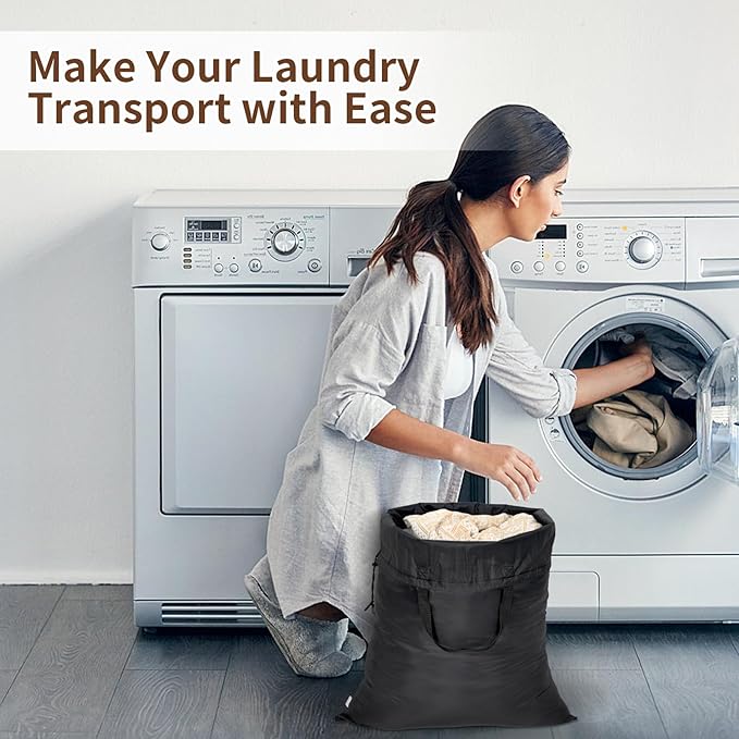OTraki 2 Pack Washable Travel Laundry Bag 20x24 inch Heavy Duty Laundry Bags with Handles Dirty Clothes Drawstring Laundry Hamper Liner Bag Drying Do Not Exceed 176℉ Black