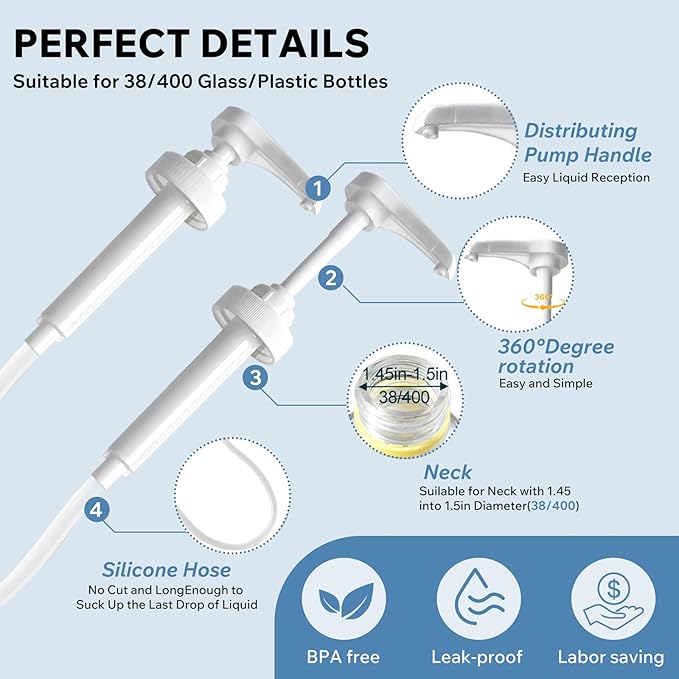 5 Gallon Bucket Pump Dispenser, Coffee Syrup Pump for Gallon Bucket Bottle Jug Torani Skinny Syrup with 70cm Soft Silicon Avoid Dripping for Conditioner Shampoo Soap Laundry Detergent Pancakes