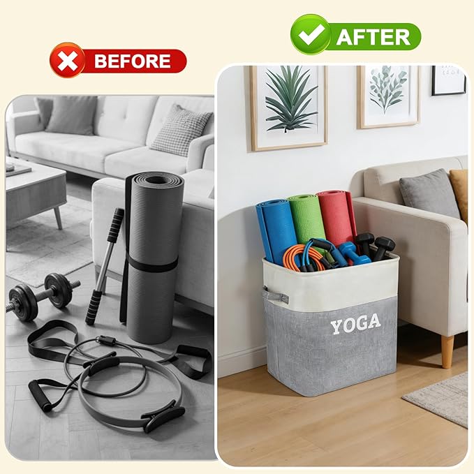 Lukeline Yoga Mat Holder Storage Basket, Home Gym Storage Organizer Yoga Exercise Equipment Storage, Yoga Basket Foam Roller Workout Equipment Storage for Home Exercise and Fitness Gear