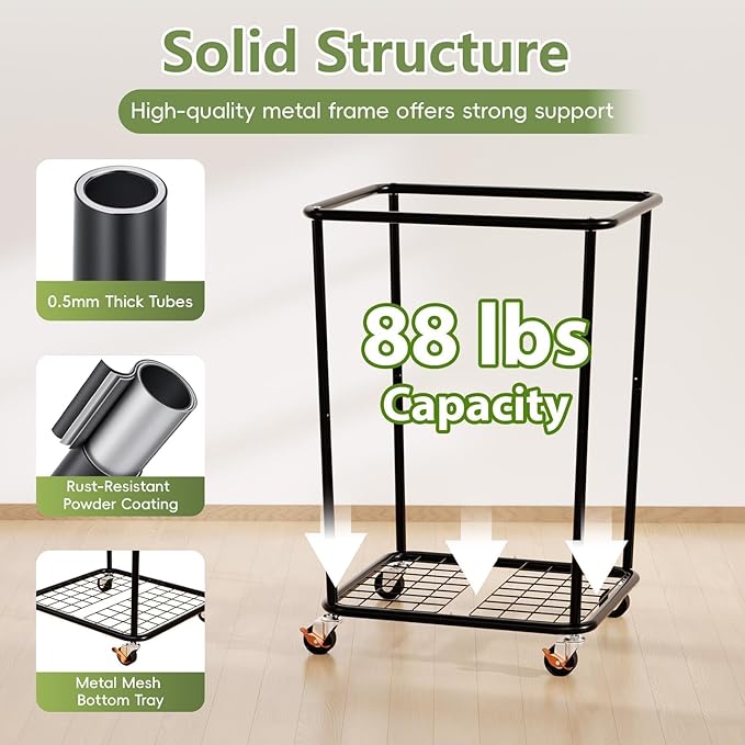 150L Laundry Basket with Wheels, Rolling Laundry Hamper with Cloth Cover, Laundry Cart with Metal Frame & Removable Bag, Large Dirty Clothes Hampers for Bedroom Aesthetic, Laundry Room Bathroom, Black