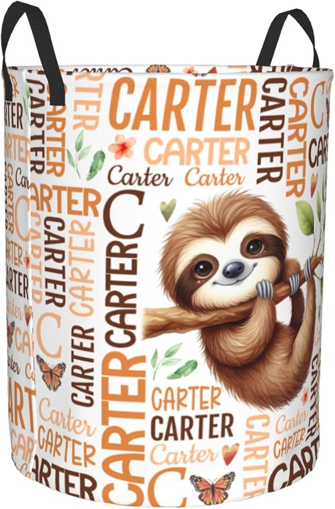 Personalized Sloth Laundry Basket For Baby Kids Boys Girls Adult Custom Hamper Basket With Name For Bathroom Bedrooms Collapsible Baby Laundry Basket, Dirty Clothes Hamper With Handles