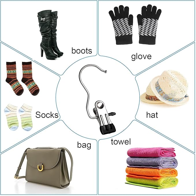 20 Pack Boot Hangers Closet Hanging Clips Laundry Hooks for Hats, Pants, Towel, Socks, Handbags, Bags, Underwear (20 Pack - Single)