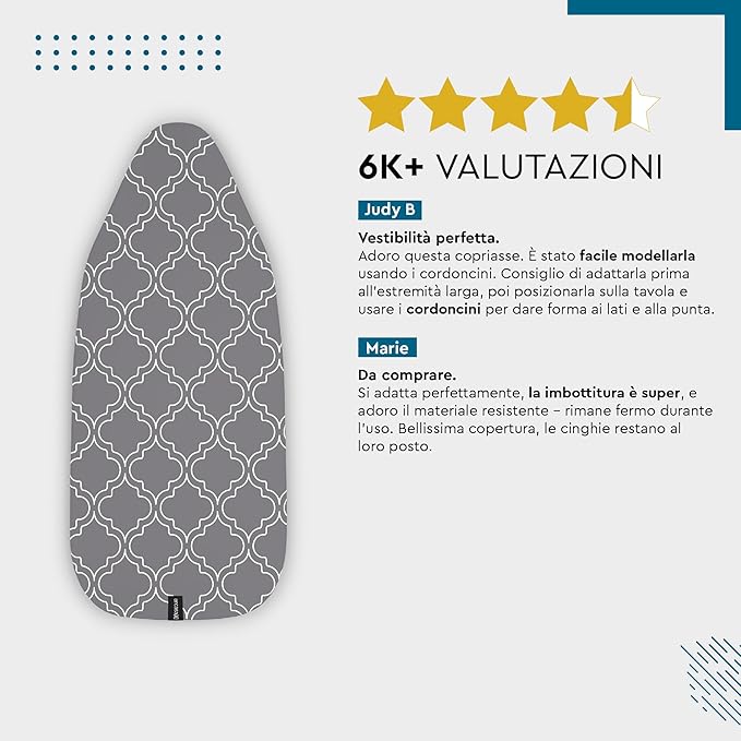 Encasa XO Ironing Board Cover and Pad 54"x18" - Thick 3mm Felt Padding, Drawstring Tightening & Lock, Easy Fit, Scorch & Stain Resistant, Fits X-Large Ironing Board - Green Leaflet
