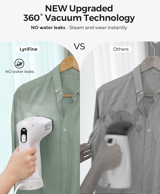 LyriFine Vacuum Steamer for Clothes, 3500Pa Suction Clothes Steamer Handheld, 2-in-1 Steamer&Iron Garment Steamer, 3 Modes& 360° Leak-proof Technology Fabric Steamer for Wrinkle Removal (for 110-120V)