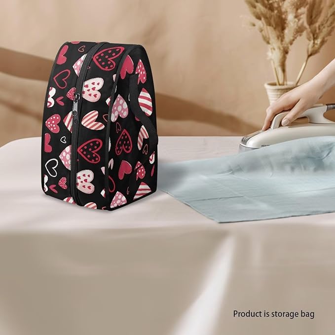 Romantic Love Heart Iron Organizer Bag with Handle,Valentine's Handheld Steamer Iron Storage Bag Carrying Case for Portable Steamer Travel Steamer Storage Box