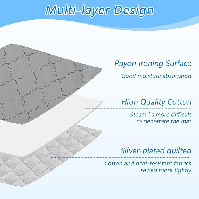 Ironing Mat &Pad Magnetic Heat Resistant Pads Portable Travel Ironing Blanket Ironing Board Covers 27.6x47.2Inches Monochrome Geometric Quatrefoil Grey14