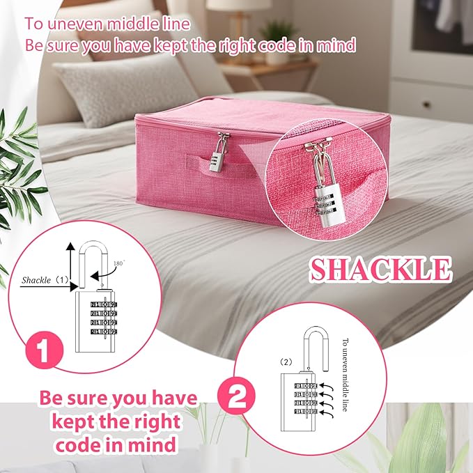 Discreet Lockable Toy Bag Storage Organizer Toy Bag Storage Bins Case with Zipper Lid for Women and Men Clothes Container(Pink,15 x 10 x 6.3 Inch)