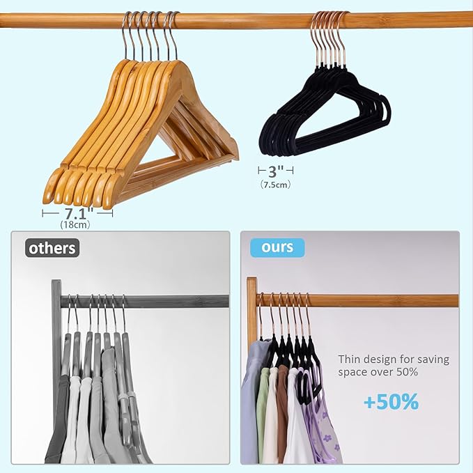 Velvet Baby Hangers 30 Pack - 11 Inch Premium Felt Non Slip Kids Hanger for Infant Toddler Clothes - 0.2" Ultra Thin Baby Clothes Hangers for Children's Closet with 10 Hanger Clips - Black