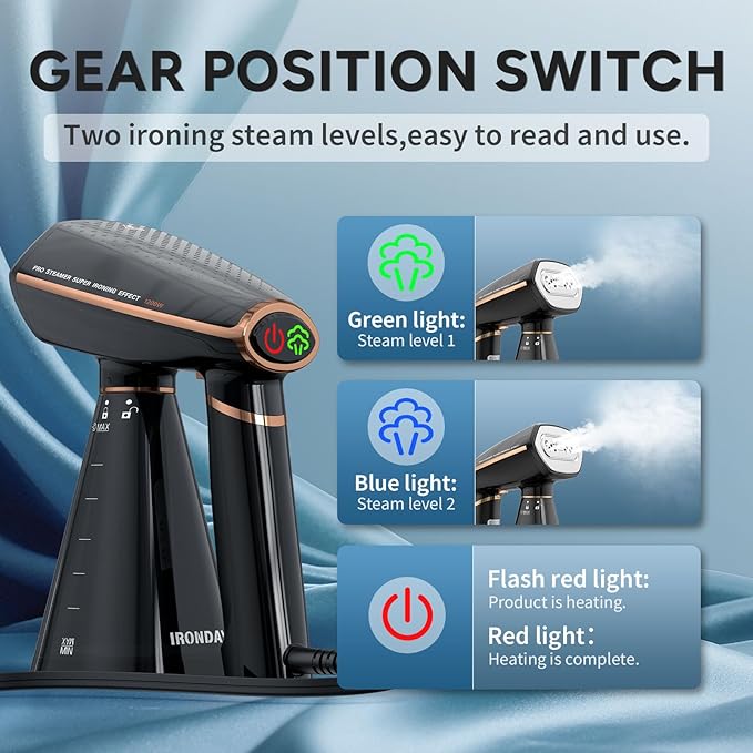Travel Steamer for Clothes, Fast Heating,2 Steam Levels,1200W Portable Handheld Garment Steamer,350ml Detachable Water Tank, Auto Shutoff, Foldable Handle Clothes Steamer Removes Wrinkle