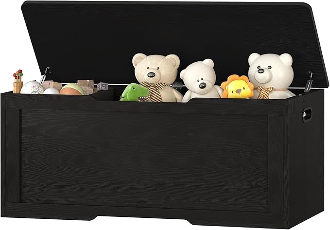 usikey 47.2" Large Storage Chest with Fabric Drawer, Toy Box with Safety Hinges, Extra Wide Storage Bench for Bedroom, Living Room, Entryway, Supports 300 lb