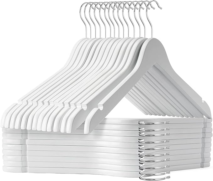 White Wooden Hangers - 20 Pack - Durable & Ideal for Everyday Use & Wedding
