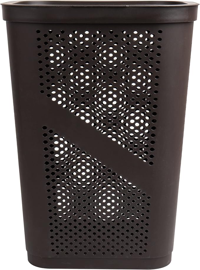 Mind Reader 60L Slim Laundry Hamper, Clothes Basket, Lid, Ventilated, Plastic, 17.25"L x 13.75"W x 23.5"H, Set of 2, Brown