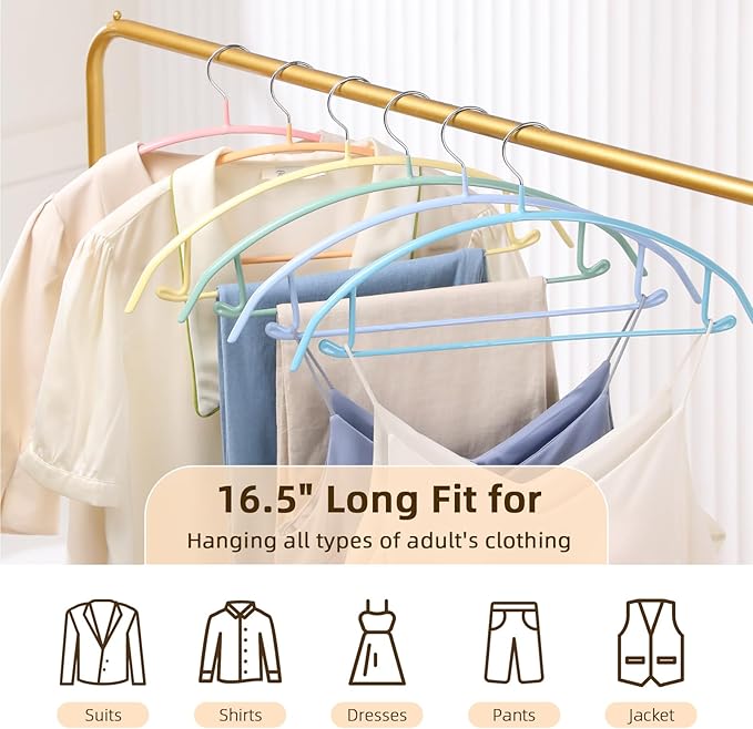 MOPALL Clothes Hanger 14 Pack, Sweater Hangers No Shoulder Bump, 16.5 inch Wide Heavy Duty Coat Hangers for Closet, Non Slip PVC-Coating Metal Hangers for Sweaters,Suits,Dresses,Jackets,Pants,Shirt