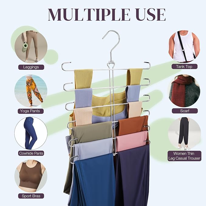 Leggings Hangers for Closet,2 Pack Metal Yoga Pants Hanger Hold 24 Leggings,Scarf Organizer,Closet Organizer for Pants,Scarf,Tank Tops,Bra,Jeans