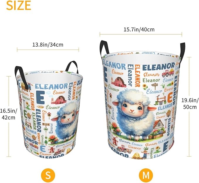 Personalized Farm Sheep Laundry Basket For Baby Kids Boys Girls Adult Custom Hamper Basket With Name For Bathroom Bedrooms Collapsible Baby Laundry Basket, Dirty Clothes Hamper With Handles