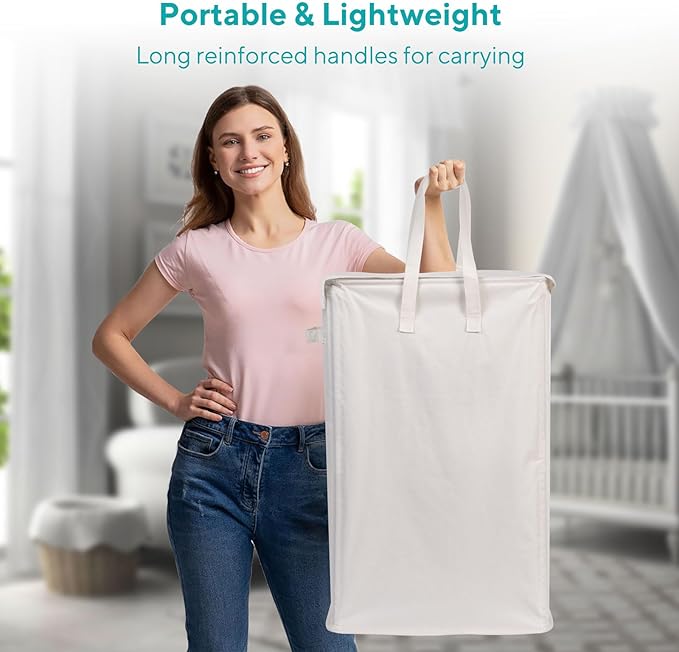 Slim Foldable Laundry Hamper with Lid and Handle Space Saving Laundry Basket for Bedroom Bathroom Dorm Apartment Single Household Students Clothes Towels Toys Baby Organizer Storage Beige