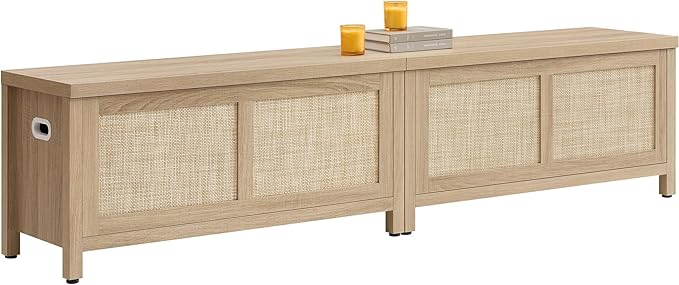 SICOTAS Rattan Storage Chest Set of 2-39.4" Storage Bench for Bedroom, Boho Storage Truck with 2 Safety Hinges and Flip Top for Living Room Entryway, Supports 220 lb, Light Oak, 2 PCS