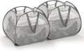 TECHMILLY Collapsible Mesh Pop Up Laundry Hamper with Strong Handles, Large Opening Clothes Hamper with Side Pockets, Storage Baskets for Dorm, Laundry Room, Bathroom or Travel (Grey, 90L, 2Pack)