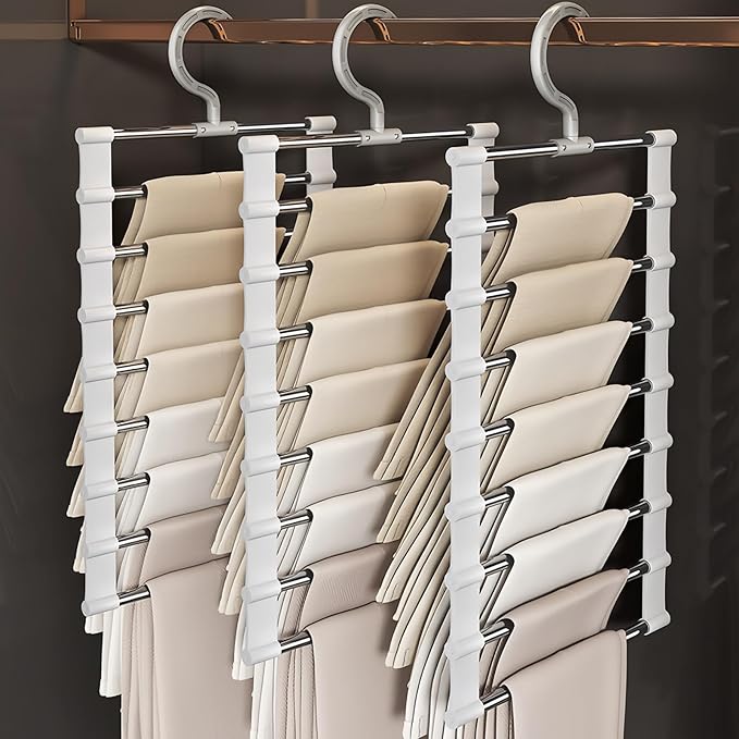 SEVEN LUCKY LIGHT Pants Hangers Space Saving 80%, 3 Packs Cloud Ladder Pants Hanger for Pants Leggings Scarves Ties Sheets Dorm Room Essentials Closet Organizers and Storage Hangers for Clothes