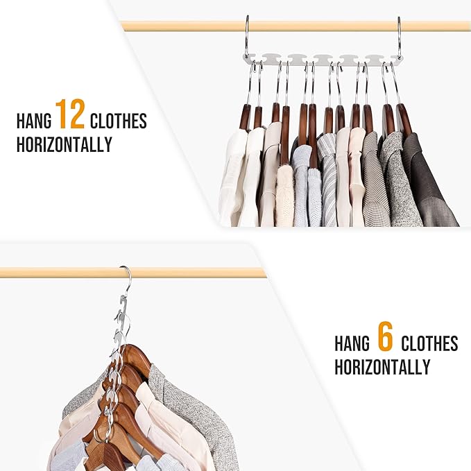 HOUSE DAY Closet Organizers and Storage Magic Hangers Stainless Steel Space Saving Hangers Upgraded Sturdy Drop Down Hanger Clothes Hangers Space Saving College Dorm Room Essentials 8PACK
