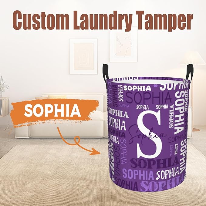 Custom Name Laundry Hamper, Personalized Laundry Basket with Name for Baby Boys Girls, Customized Collapsible Dirty Clothes Hamper Storage with Handles for Bedroom Bathroom Dorm Room Decor