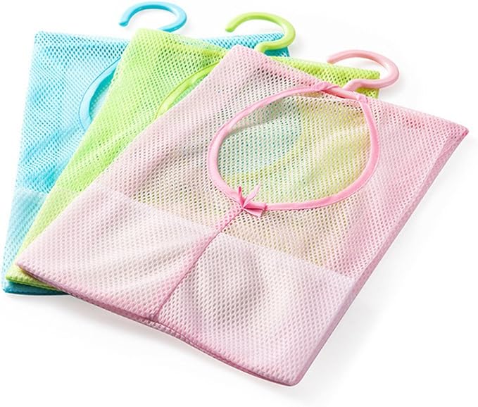 Yueton 3pcs Colorful Hanging Mesh Bag Set - Shower Storage Organizer with Clothes Clip Collection