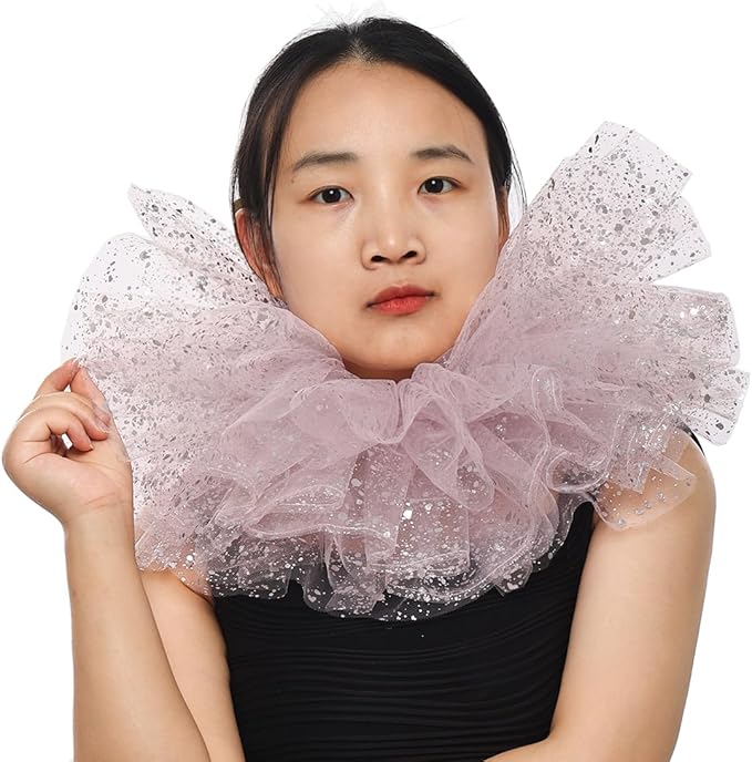 BLESSUME Victorian Retro Mesh Neck Ruff Ruffle Collar Layered Clown Neck Collar