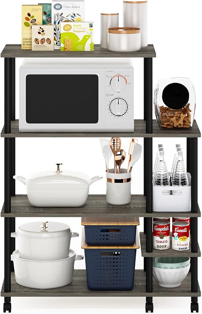 Furinno Turn-N-Tube Kitchen Shelf Cart, French Oak Grey/Black